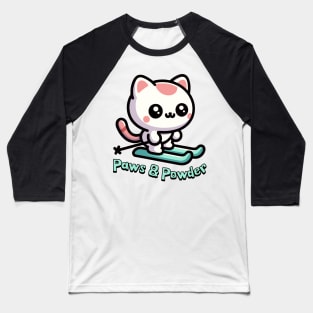 Paws And Powder! Cute Cat Skiing Baseball T-Shirt